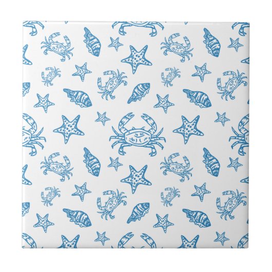 Nautical Sea Creatures Doodle Pattern タイル (正面)
