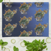 Nautical Sea Turtle Anchor Ship Wheel Blue キッチンタオル (折り畳み)