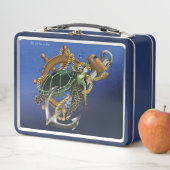 Nautical Sea Turtle Anchor Ship Wheel Blue メタルランチボックス (インサイチュ)