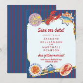 Nautical Seafood Stripe Save Our Date 招待状 (正面/裏面)