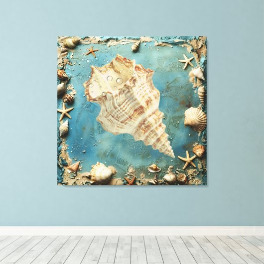 Nautical Seashell Canvas Wall Art キャンバスプリント (インサイチュ (ウッドフロア))