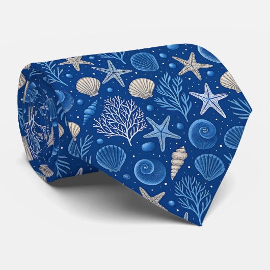 Nautical Seashells Custom Necktie ネクタイ (ロール)