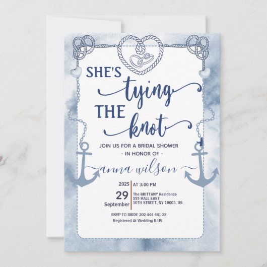 Nautical She's Tying the Knot Bridal Shower  招待状 (正面)