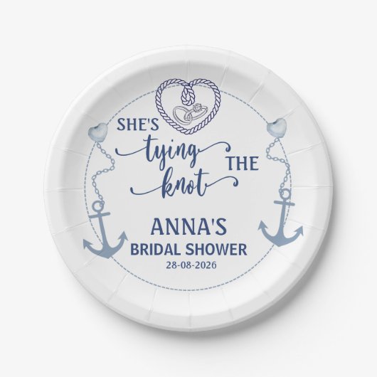 Nautical Shes Tying the Knot Bridal Shower Elegant ペーパープレート (正面)
