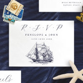Nautical Ship Illustration Destination Wedding 出欠カード