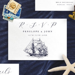 Nautical Ship Illustration Destination Wedding 出欠カード