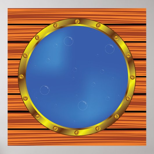 Nautical Ship Porthole Window with Blue Water ポスター (正面)
