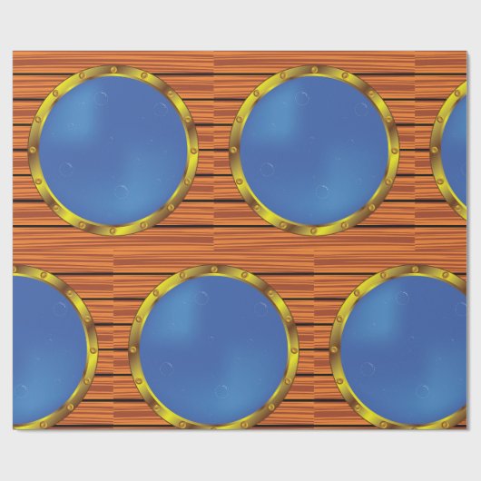 Nautical Ship Porthole Window with Blue Water ラッピングペーパー (フラット)