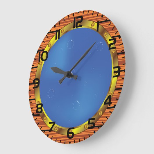 Nautical Ship Porthole Window with Blue Water ラージ壁時計 (傾斜)