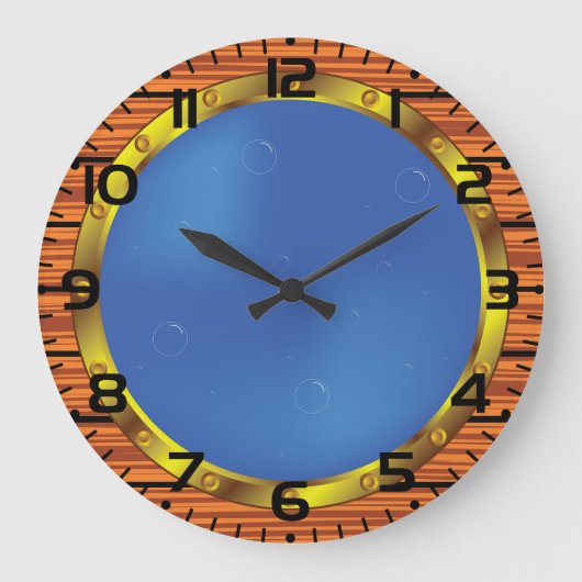 Nautical Ship Porthole Window with Blue Water ラージ壁時計 (正面)