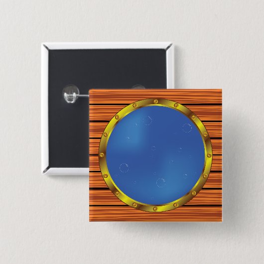 Nautical Ship Porthole Window with Blue Water 缶バッジ (正面&裏面)