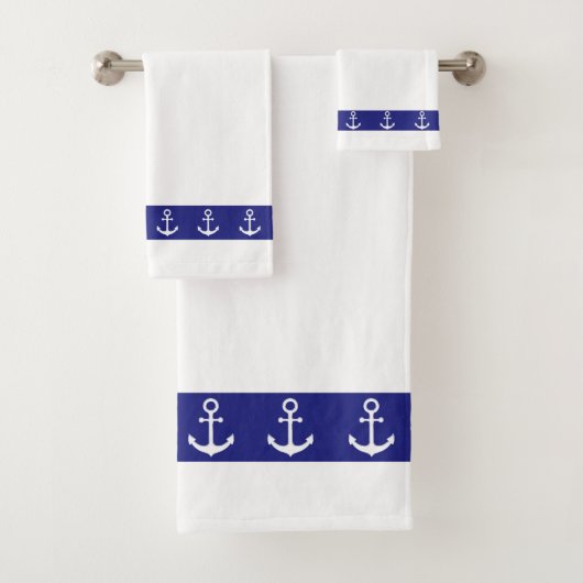 Nautical Simple, Elegant, Anchors on Blue & White バスタオルセット (インサイチュ)