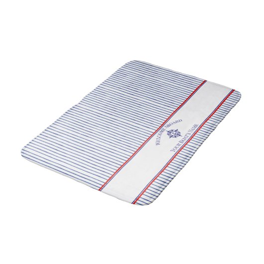 Nautical Stripe Monogram Boat Name Design バスマット (アングル)