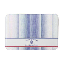 Nautical Stripe Monogram Boat Name Design バスマット