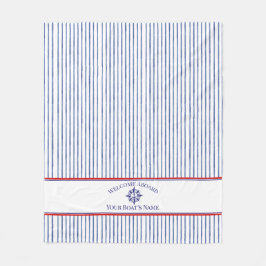Nautical Stripe Monogram Boat Name Fleece Blanket フリースブランケット