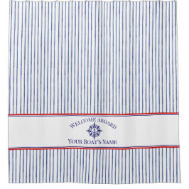 Nautical Stripe Monogram Boat Name Shower Curtain シャワーカーテン