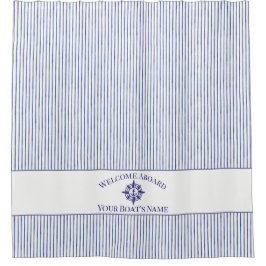 Nautical Stripe Monogram Boat Name Shower Curtain シャワーカーテン