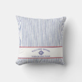 Nautical Stripe Monogram Coastal Name Design クッション (正面)
