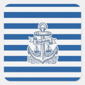 Nautical Striped Anchor Birthday スクエアシール (正面)