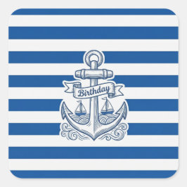 Nautical Striped Anchor Birthday スクエアシール