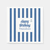 Nautical Striped Anchor Birthday スタンダードカクテルナプキン (正面)