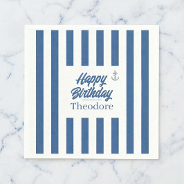 Nautical Striped Anchor Birthday スタンダードカクテルナプキン
