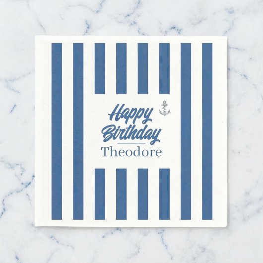 Nautical Striped Anchor Birthday スタンダードカクテルナプキン