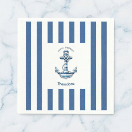 Nautical Striped Anchor Birthday スタンダードカクテルナプキン