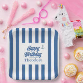 Nautical Striped Anchor Birthday ペーパープレート (パーティー)
