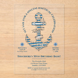 Nautical Striped Anchor Birthday Party アクリル招待状