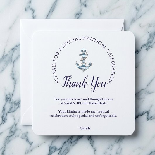 Nautical Striped Anchor Birthday Party  サンキューカード
