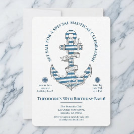 Nautical Striped Anchor Birthday Party Invitation 招待状