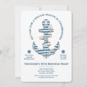 Nautical Striped Anchor Birthday Party Invitation 招待状 (正面)