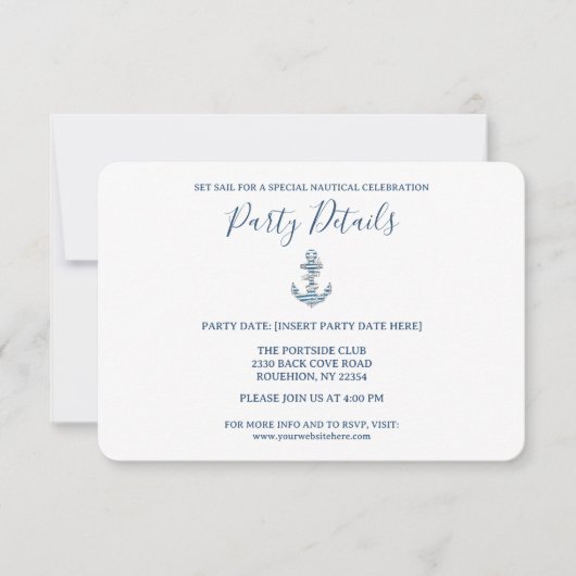 Nautical Striped Anchor Birthday Party QR Code 出欠カード (正面)