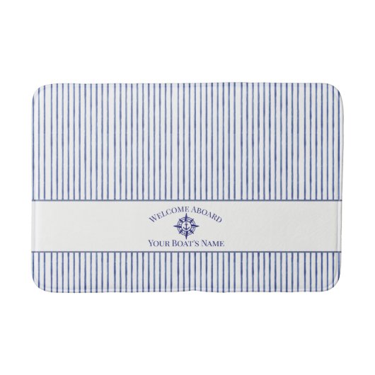 Nautical Striped Monogram Boat Name Design バスマット (正面)