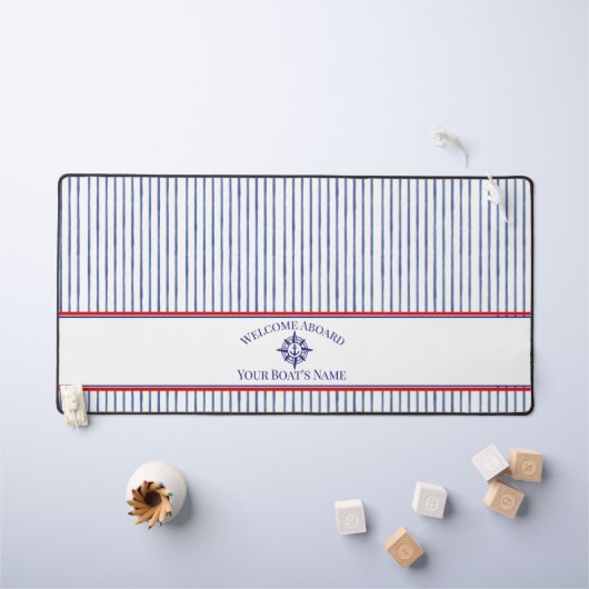 Nautical Striped Monogram Boating Name Design デスクマット (キッズテーブル)