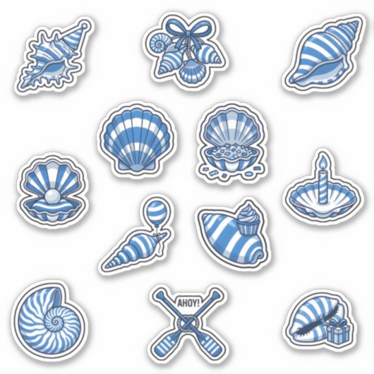 Nautical Striped Seashell Sticker Sheet シール (正面)
