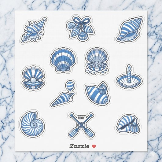 Nautical Striped Seashell Sticker Sheet シール