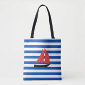 nautical striped tote bag, tote bag with sailboat トートバッグ (正面)