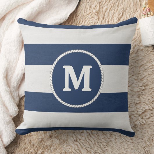 Nautical Striped Weave Monogram Navy White ID1248 クッション (ブランケット)