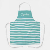 Nautical teal blue and white stripe custom kitchen エプロン (正面)