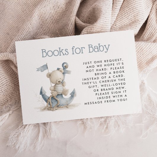 Nautical Teddy Bear Baby Shower Books for Baby エンクロージャーカード
