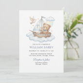Nautical Teddy Bear Christening Blue Invitation 招待状 (スタンド正面)