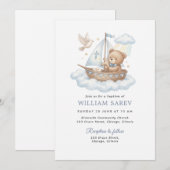 Nautical Teddy Bear Christening Blue Invitation 招待状 (正面/裏面)