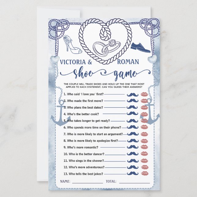 Nautical The Shoe Game Bridal Shower Wedding Card (正面)
