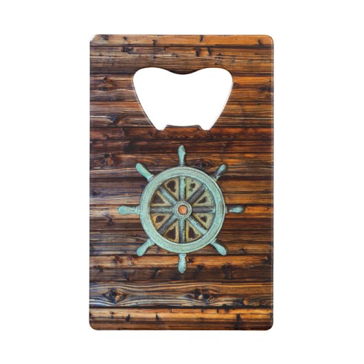 Nautical Theme Bronze Captains Wheel クレジットカード栓抜き (裏面)