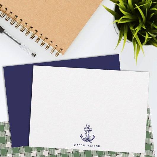Nautical Theme Navy Blue Anchor ノートカード