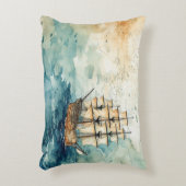 Nautical Themed Vintage Sailboat Old Map アクセントクッション (正面(垂直))