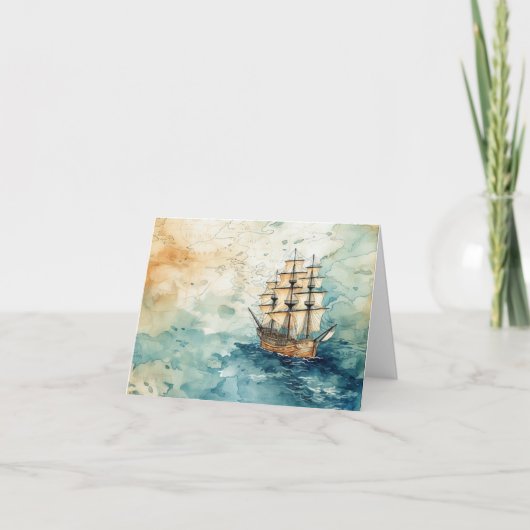 Nautical Themed Vintage Sailboat Old Map ノートカード (正面)