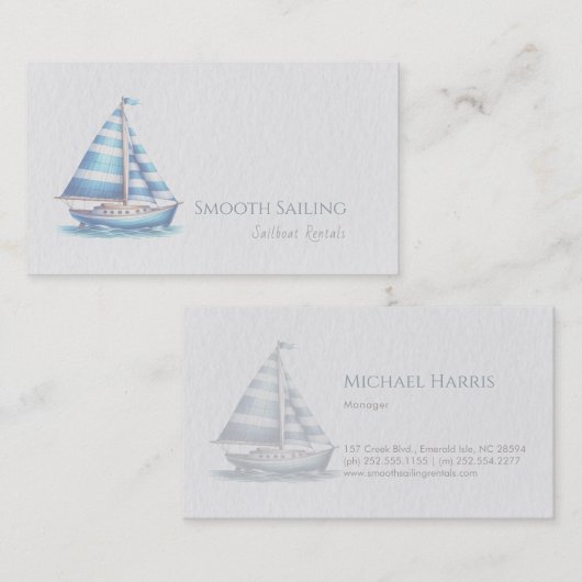 Nautical Themed | Watercolor Sailboat 名刺 (正面/裏面)